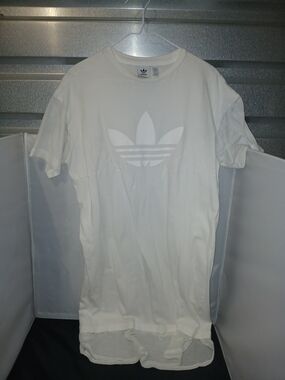 adidas Originals Tonal Trefoil Mesh Trim Longline T-Shirt Dress White Size M